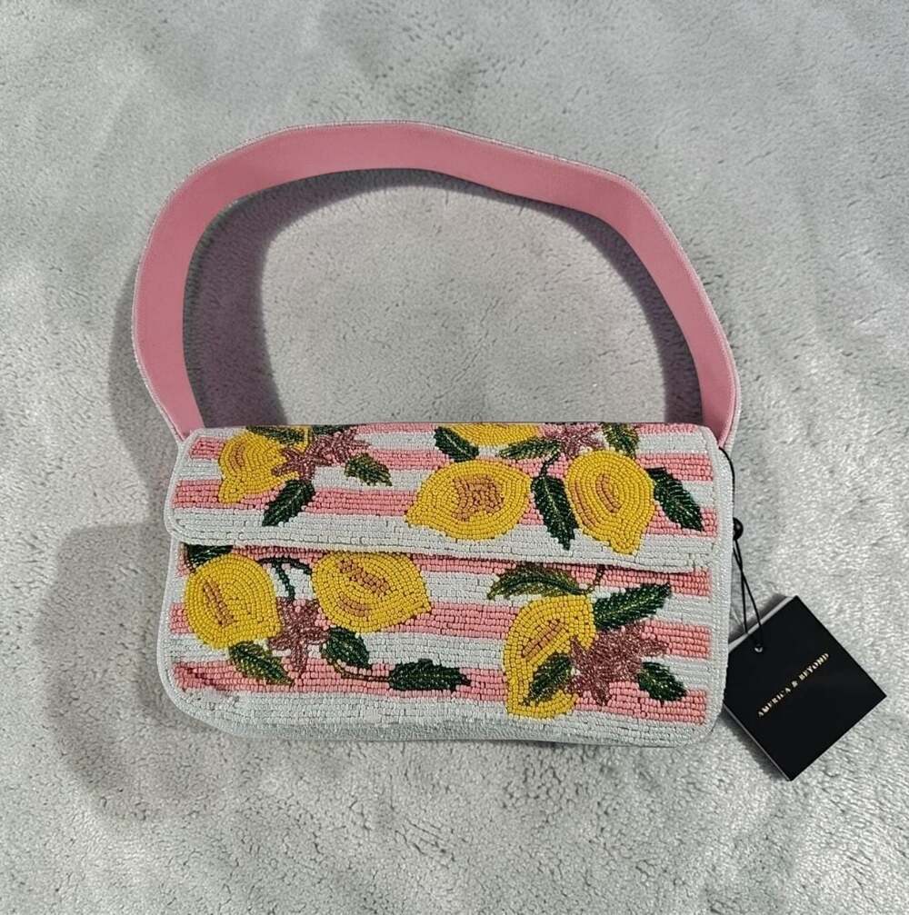 America & Beyond Beaded Lemon Shoulder Bag in Pink, Yellow & White